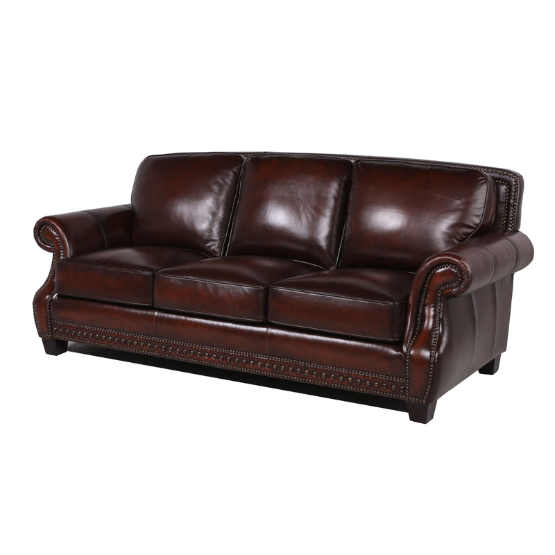 Traditional Roll Arm Nailhead Leather Sofa - Brown - Urban Living Furniture (Los Angeles, CA)