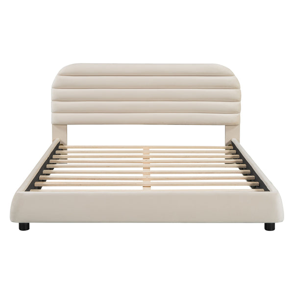 Upholstered Platform Bed Frame And Stylish Curve Shaped Design