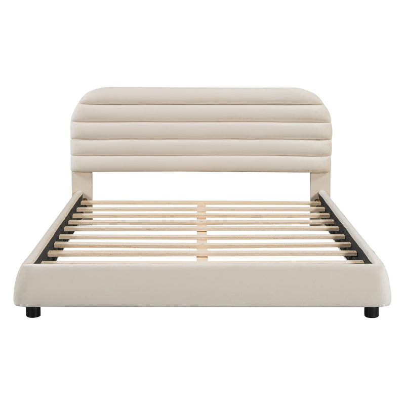 Upholstered Platform Bed Frame And Stylish Curve Shaped Design