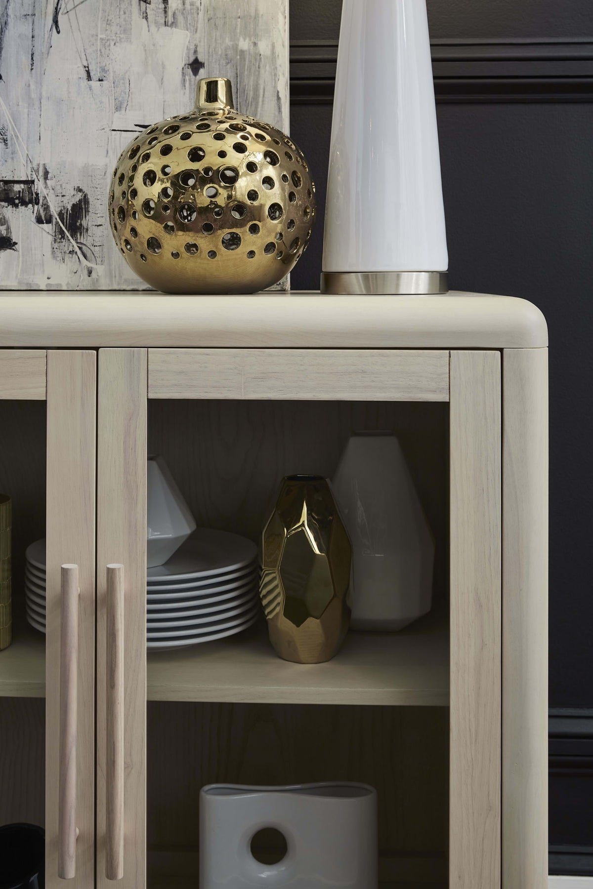 Liv - Glass Door Ash Wood Sideboard - White Sand