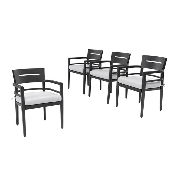 Outdoor Patio Aluminum Stationary Dining Chairs With Outdoor-Grade Sunbrella Fabric Cushions, Tapered Feet (Set of 4)
