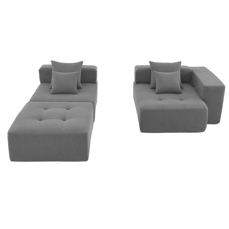3 Piece Free Combination L Shaped Modular Sectional, Minimalist Floor Couch Set, Convertible Foam Filled Cloud Compressed Couch For Living Room - Gray