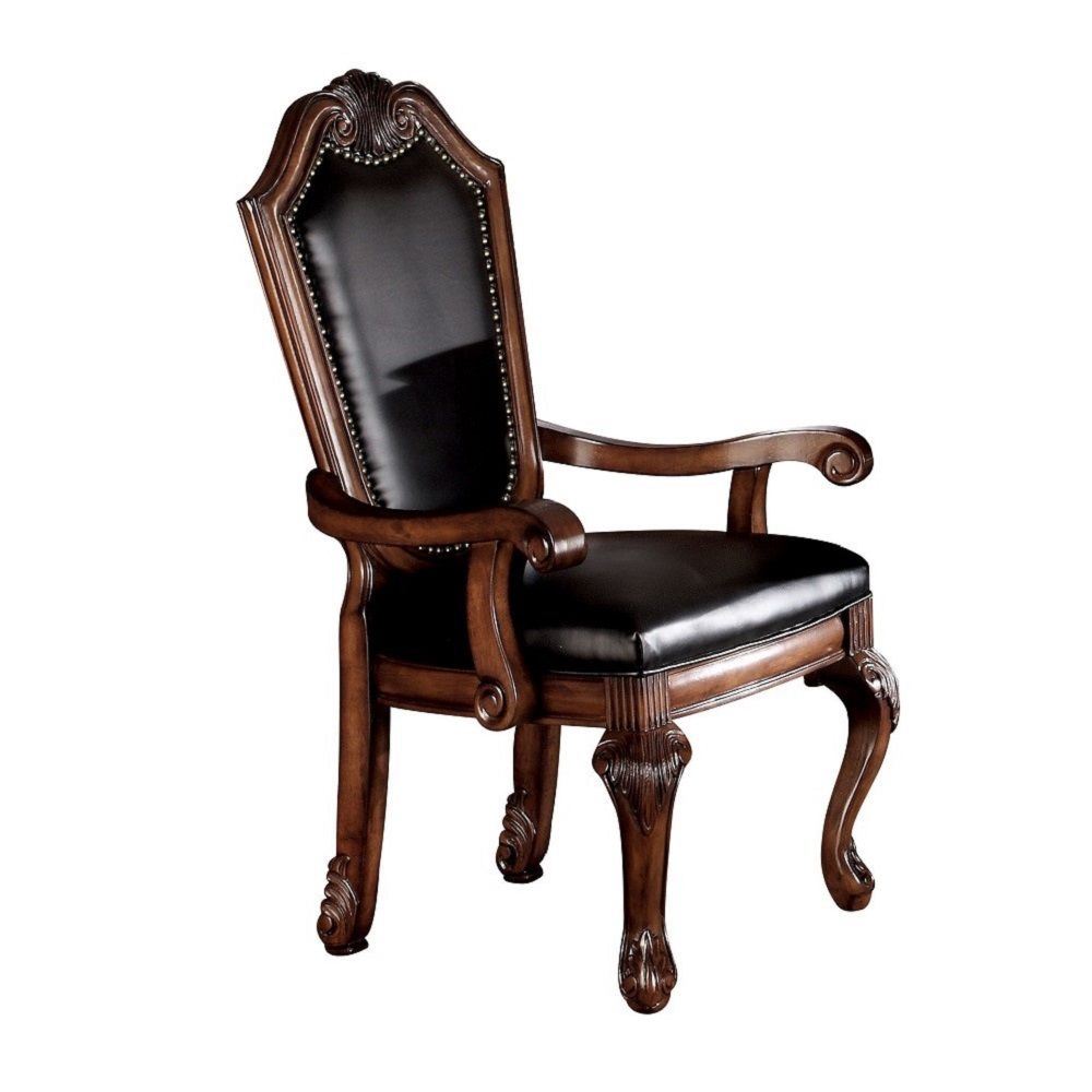 Chateau De Ville - Arm Chair (Set of 2) - Black Synthetic Leather & Cherry Finish - Urban Living Furniture (Los Angeles, CA)