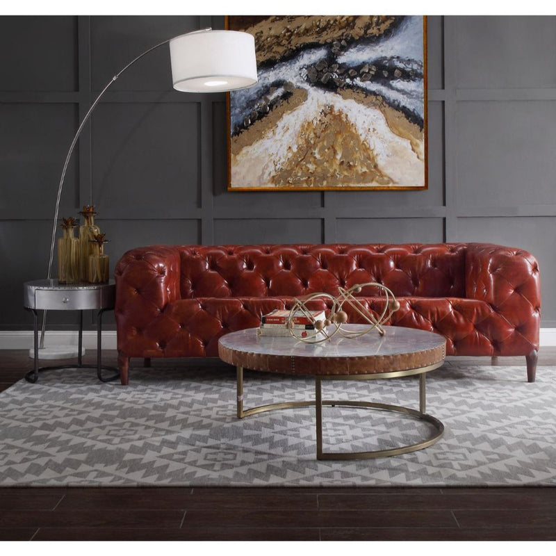 Tamas - Coffee Table - Aluminum & Cocoa Top Grain Leather - 16" - Urban Living Furniture (Los Angeles, CA)