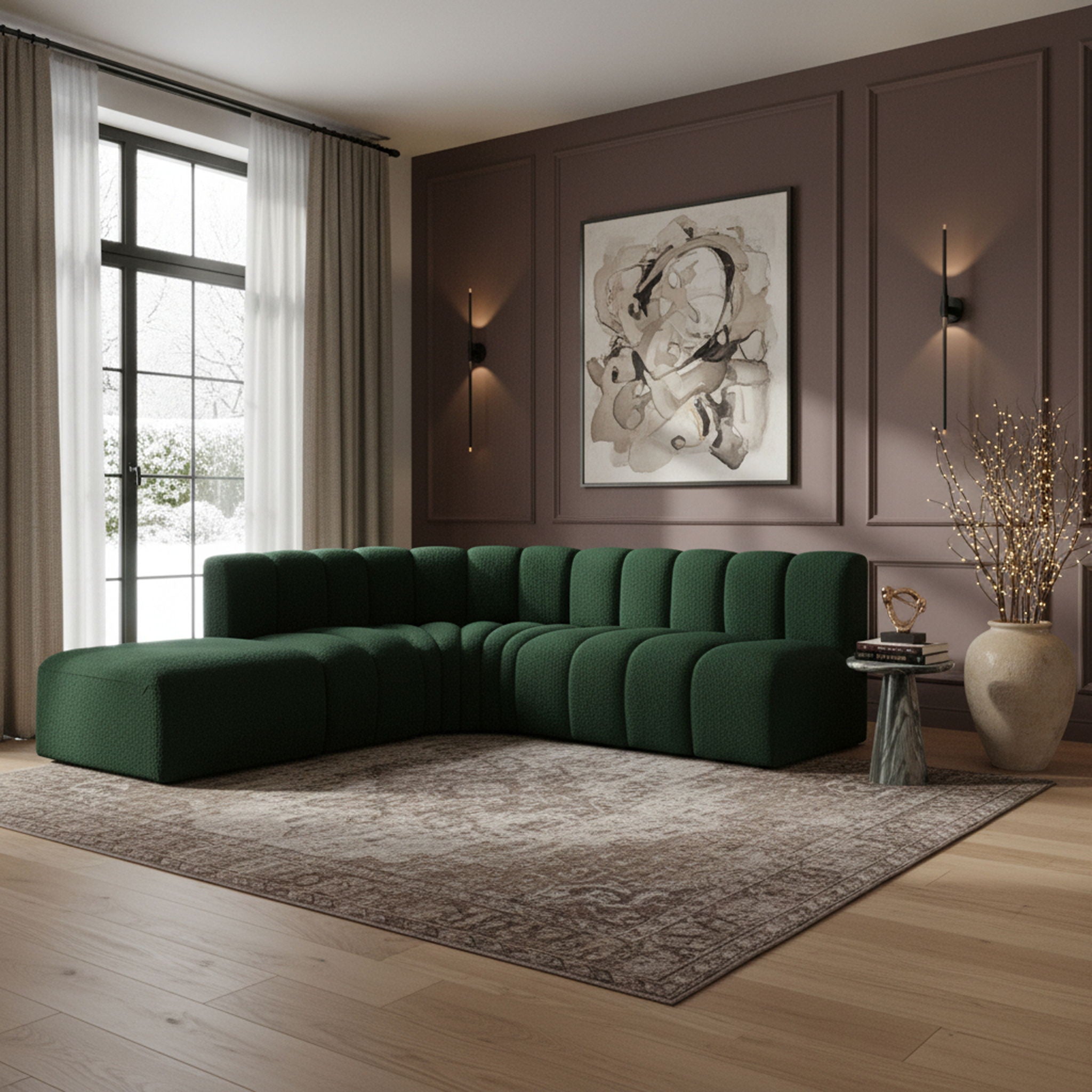 Arc - Boucle Fabric 5 Piece Corner Modular Sofa