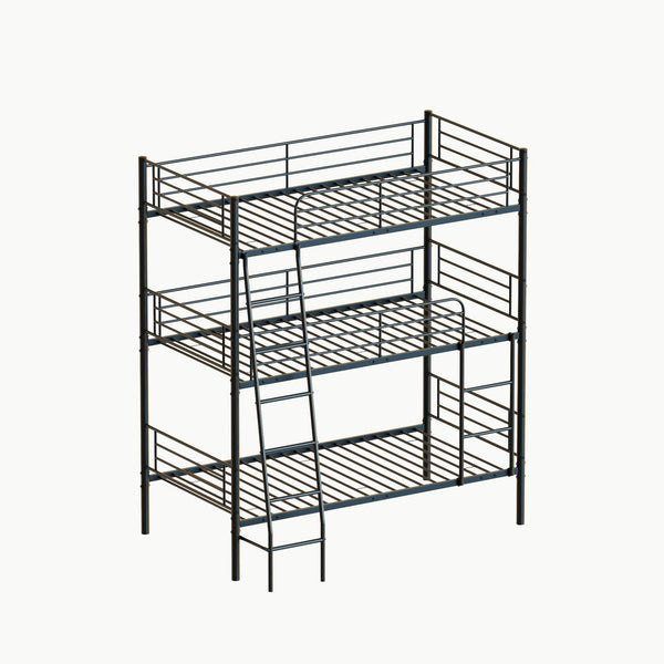 Twin Size Metal Triple Bunk Bed For Bedroom And Dormitory, Convertible Into 3 Separate Beds - Black