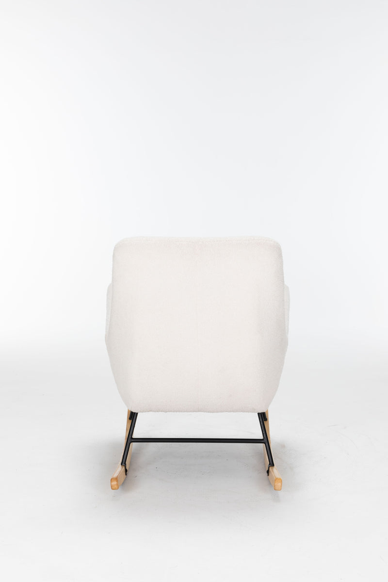 Rocking Chair Nursery, Teddy Glider Rocker With High Backrest, Reading Chair Modern Rocking Accent Chairs Glider Recliner For Living Room - Cream