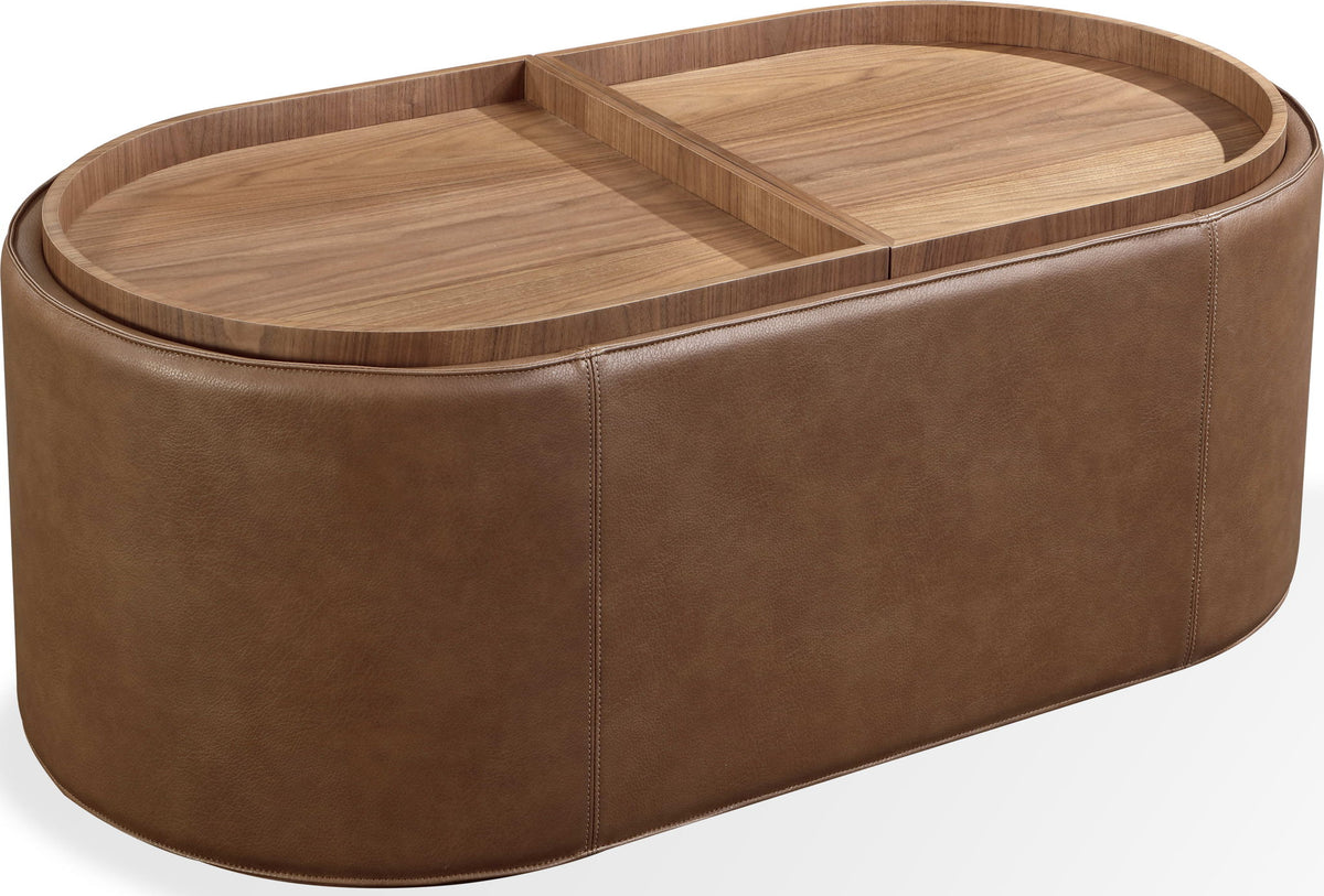 Yeal - Leather Upholstered Storage Table With Wooden Top