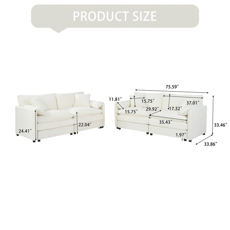 Modern Chenille Oversized Deep Seat Luxury 2 Piece Sofa Set With 4 Pillows