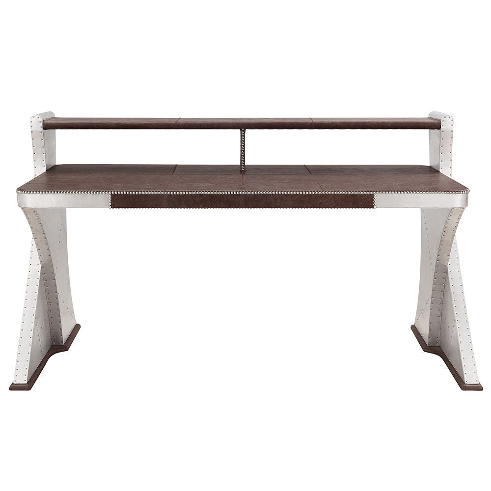 Brancaster - Executive Writing Desk - Retro Brown Top Grain Leather & Aluminum - Urban Living Furniture (Los Angeles, CA)