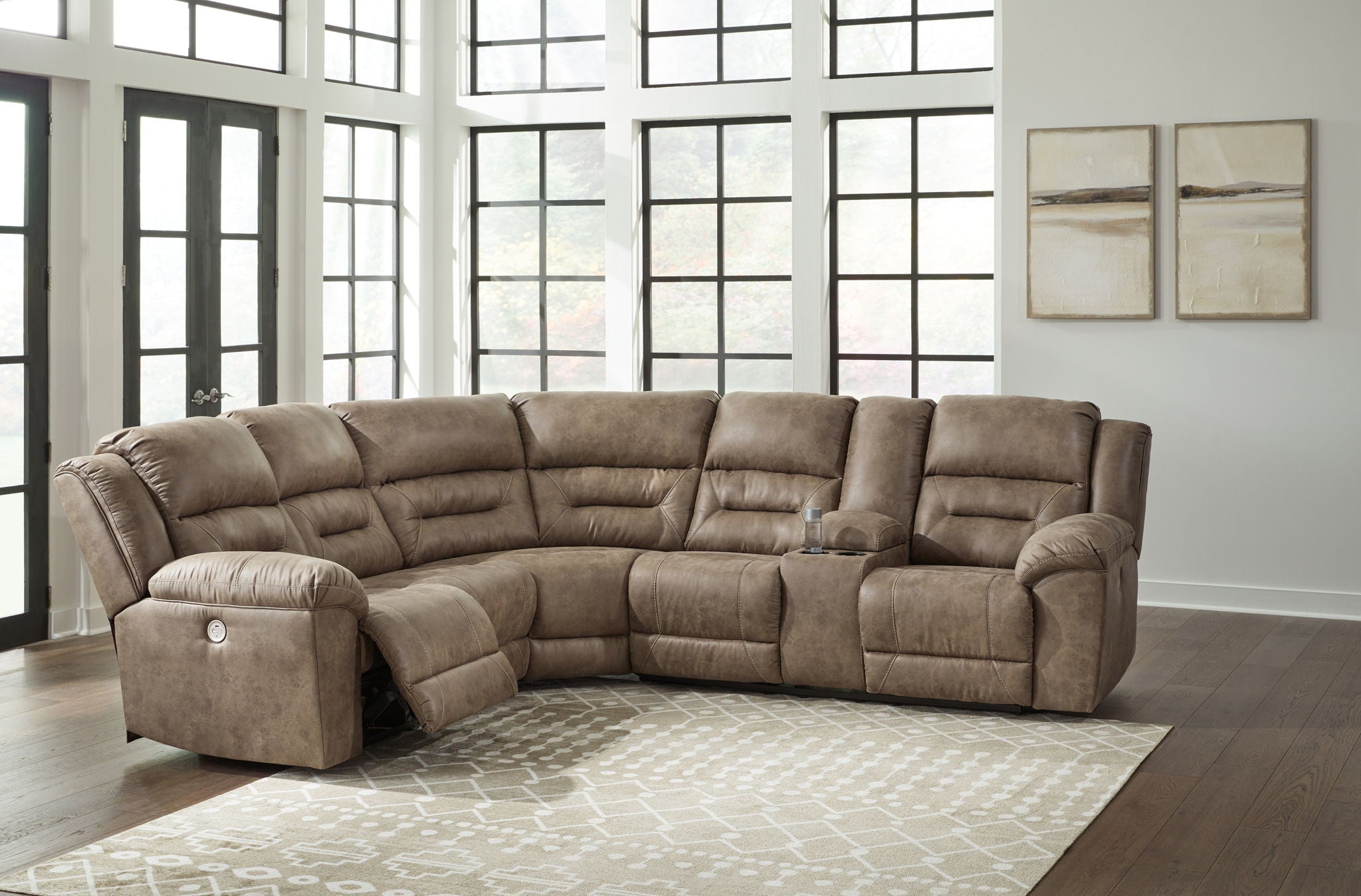 Ravenel - 3-Piece Power Reclining Sectional With Raf Power Reclining Loveseat With Console - Faux Leather - Fossil - Urban Living Furniture (Los Angeles, CA)