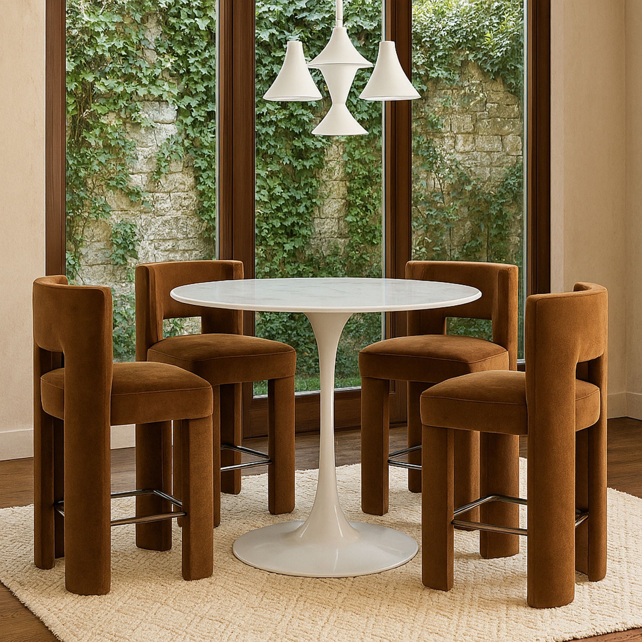 Zuno - Velvet Performance Fabric Upholstered Counter Stool (Set of 2) - Saddle - Urban Living Furniture (Los Angeles, CA)