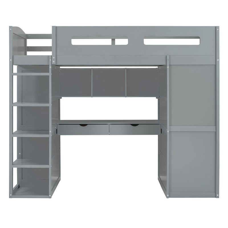 Loft Bed With Desk, Wardrobes, 4 Drawers And 4 Shelves