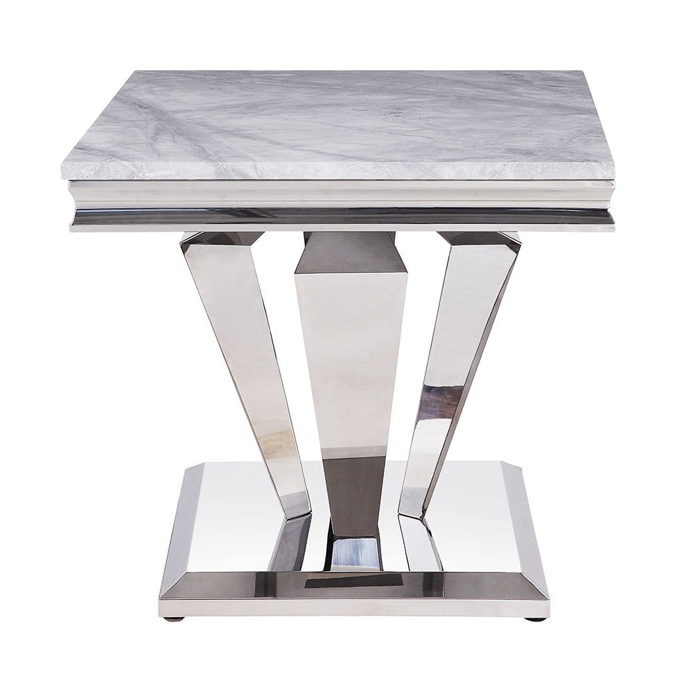 Satinka - End Table - Light Gray Printed Faux Marble Top & Mirrored Silver - Urban Living Furniture (Los Angeles, CA)