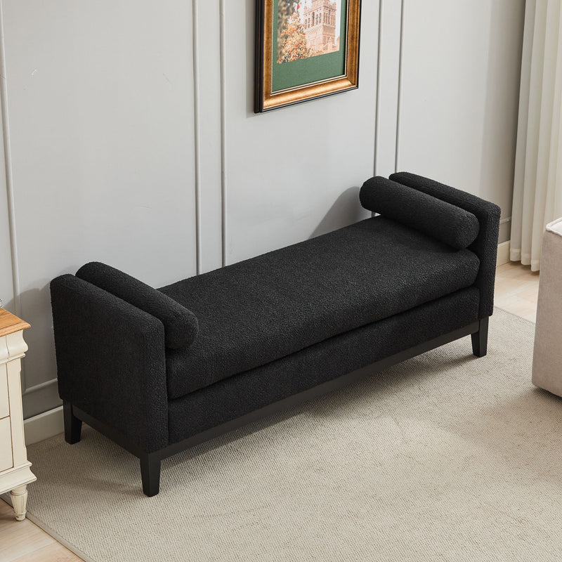 Elegant Upholstered Bench With 2 Bolster Pillows