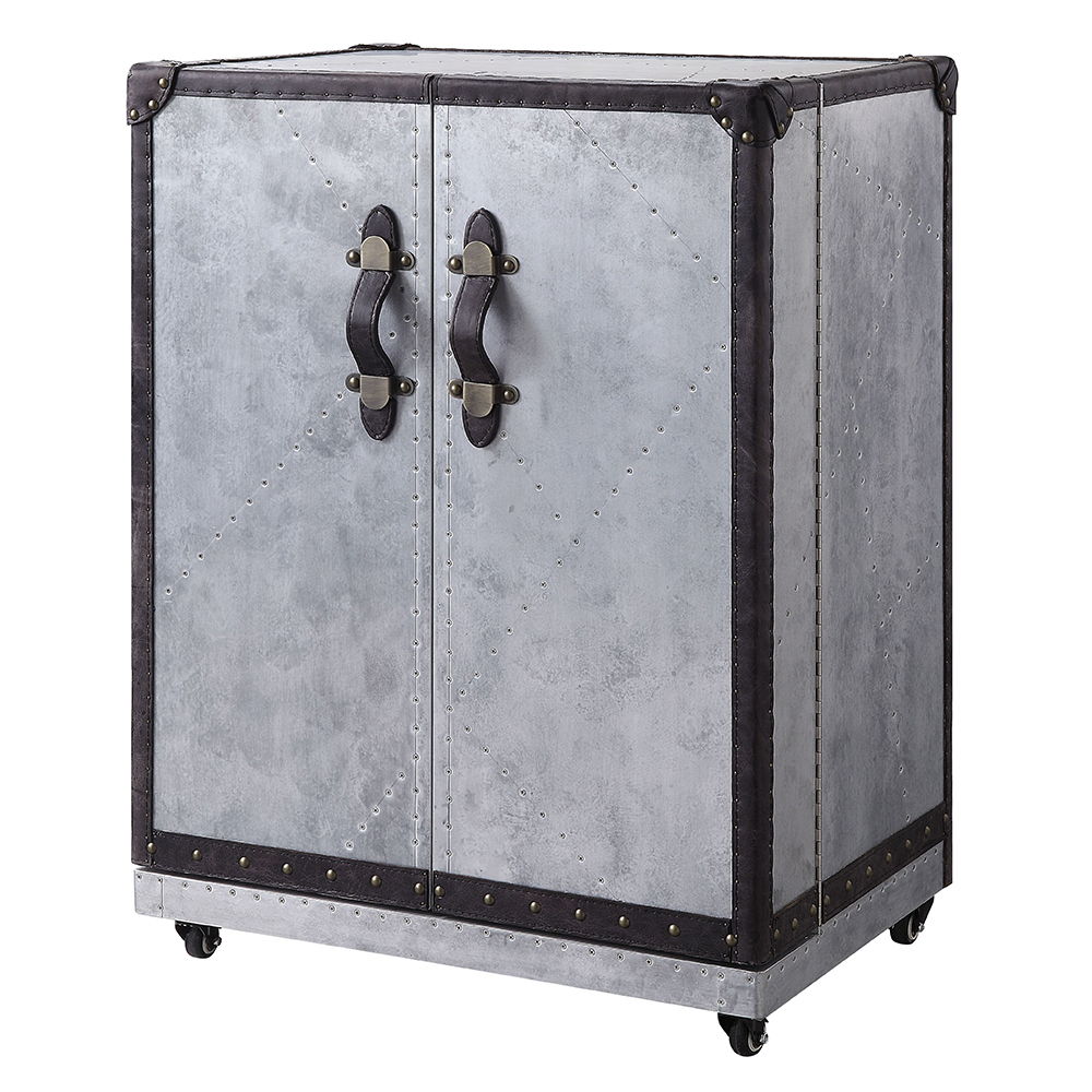 Brancaster - Wine Cabinet - Antique Ebony Top Grain Leather & Aluminum - Urban Living Furniture (Los Angeles, CA)