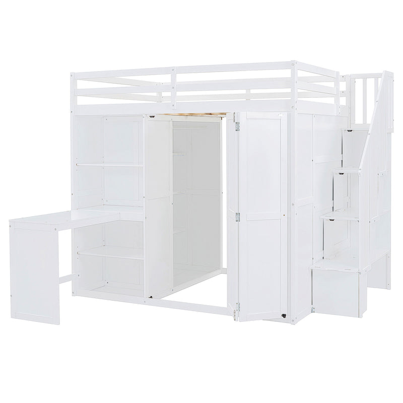 Loft Bed With Wardrobe, Desk And Shelves