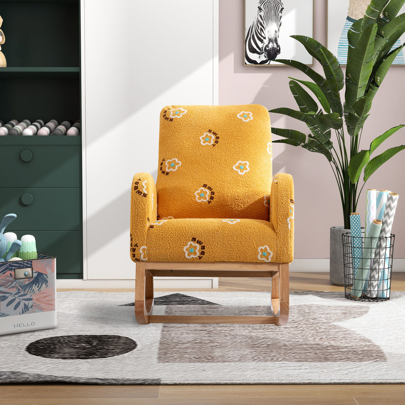 Modern Accent Rocker Armchair With Side Pocket, Upholstered High Back