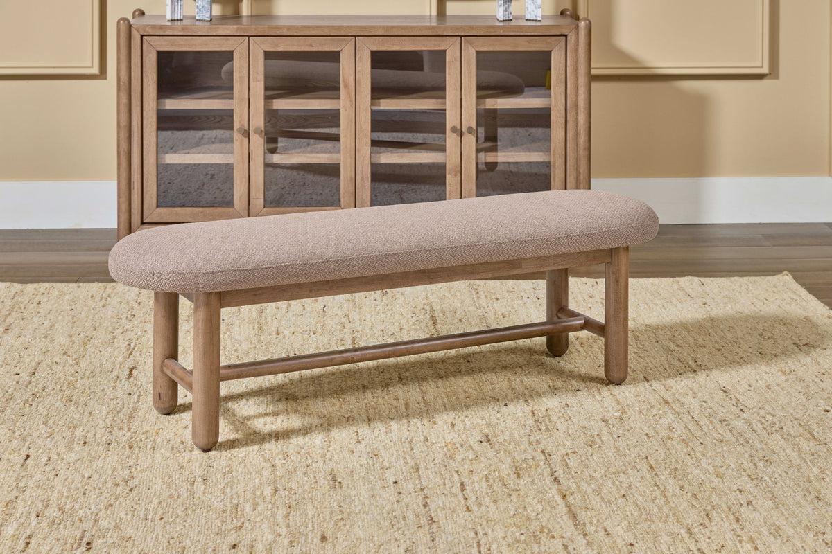 Astor - Oval Upholstered Bench - Wheat Bread / Claystone