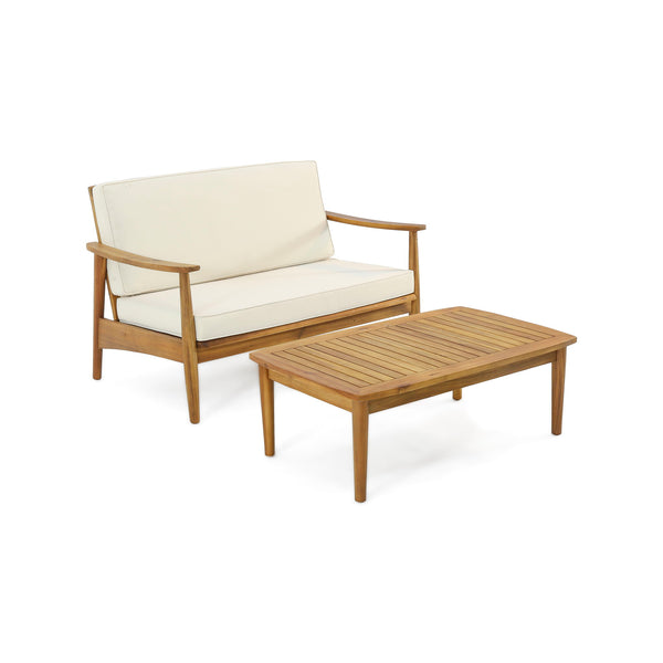 2 Piece Patio Set With Slatted Back Loveseat And Coffee Table - Teak