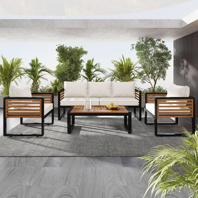 Large Size 4 Pieces Outdoor Furniture Sofa For 5 Person Conversation Set