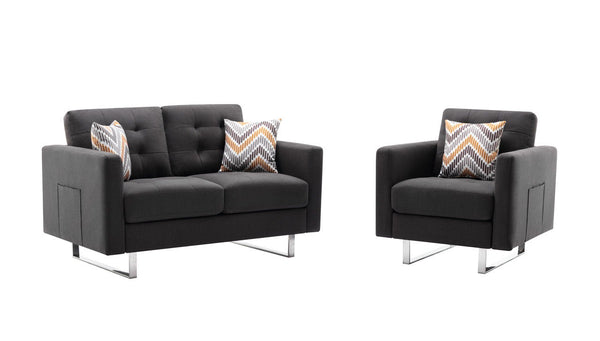 Victoria - Linen Fabric Living Room Set With Metal Legs, Side Pockets, And Pillows - Urban Living Furniture (Los Angeles, CA)