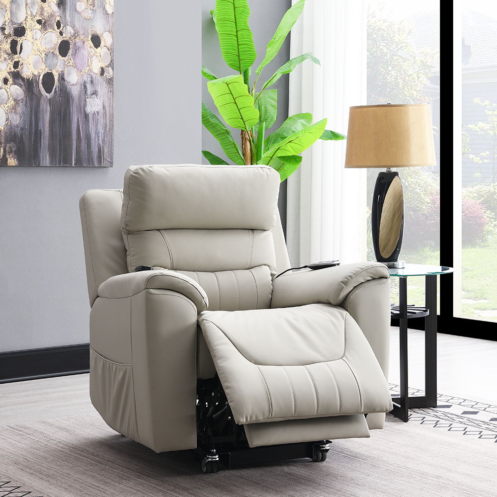 Marsha - Power Recliner With Lift & Massage - Light Gray Silicone Synthetic Leather - Urban Living Furniture (Los Angeles, CA)