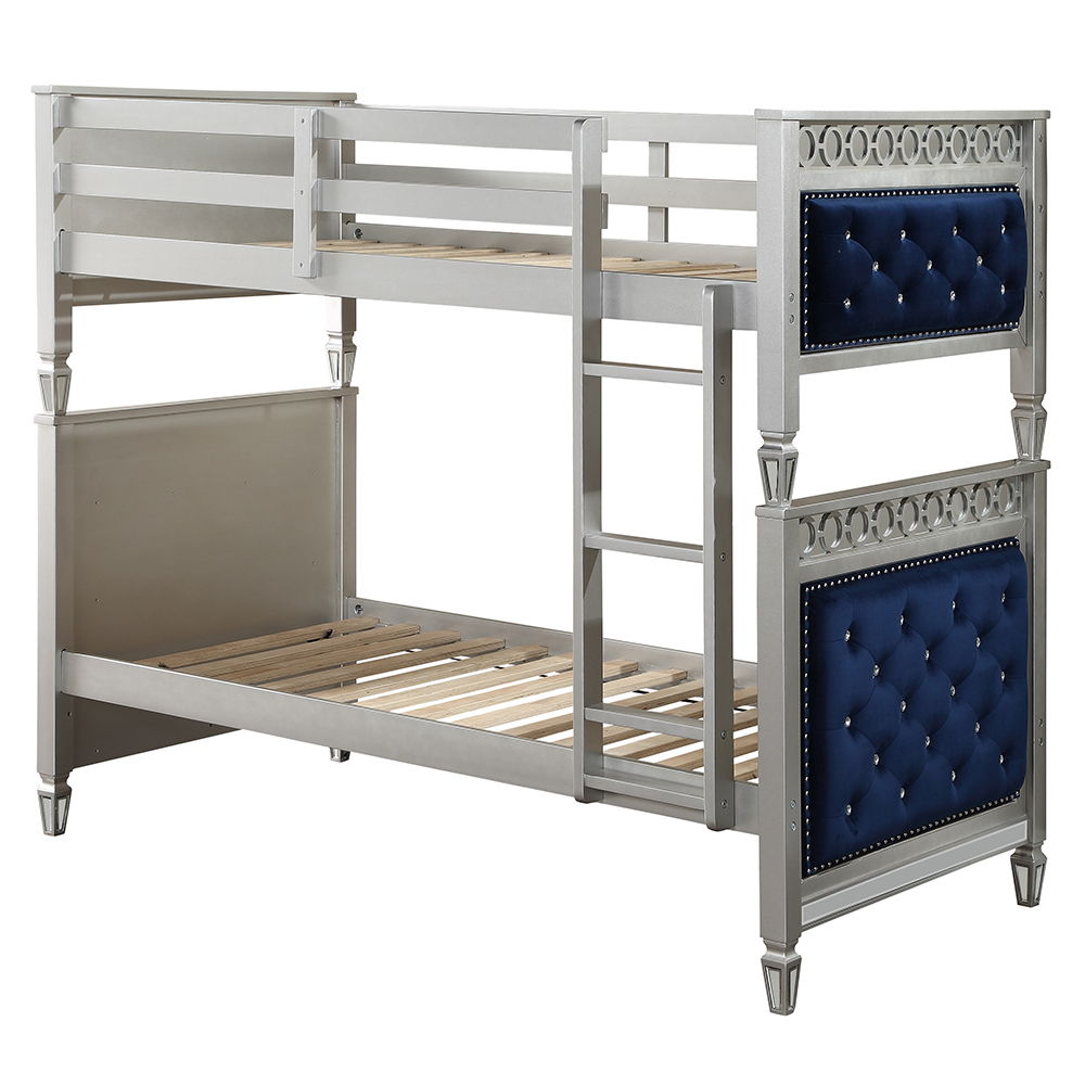 Varian - Twin Over Twin Bunk Bed - Blue Velvet & Silver - Urban Living Furniture (Los Angeles, CA)