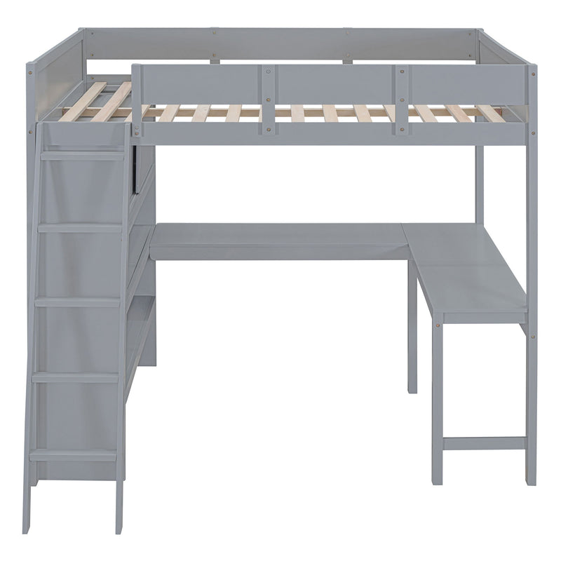 Modern Loft Bed With Desk And Shelves