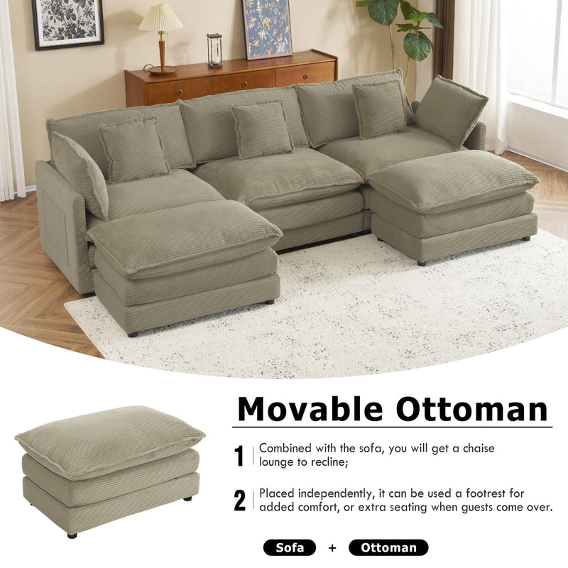 Modern Modular Sectional Sofa With Side Storage Pockets For Living Room