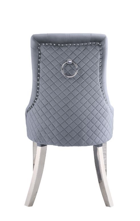 Satinka - Side Chair (Set of 2) - Gray Fabric & Mirrored Silver Finish - Urban Living Furniture (Los Angeles, CA)