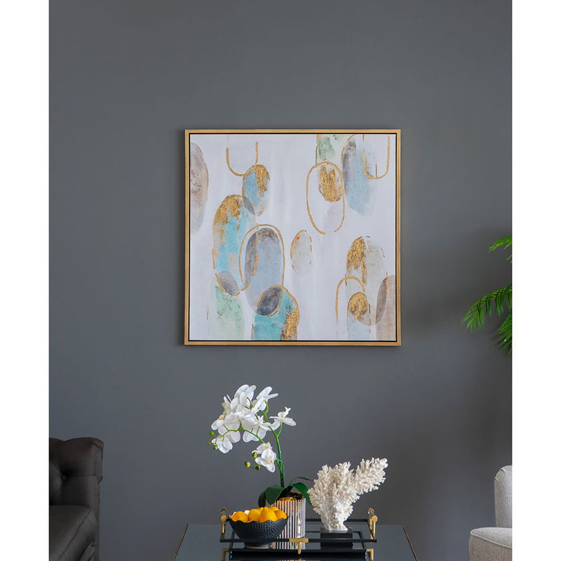 Modern Oil Painting, Square Framed Wall Art For Living Room Dining Room - Multicolor