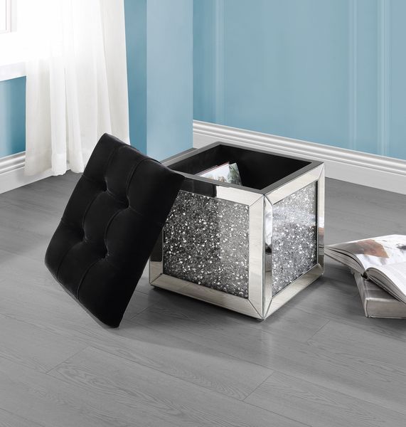 Noralie - 16" Ottoman With Storage - Mirrored & Faux Diamonds - Urban Living Furniture (Los Angeles, CA)