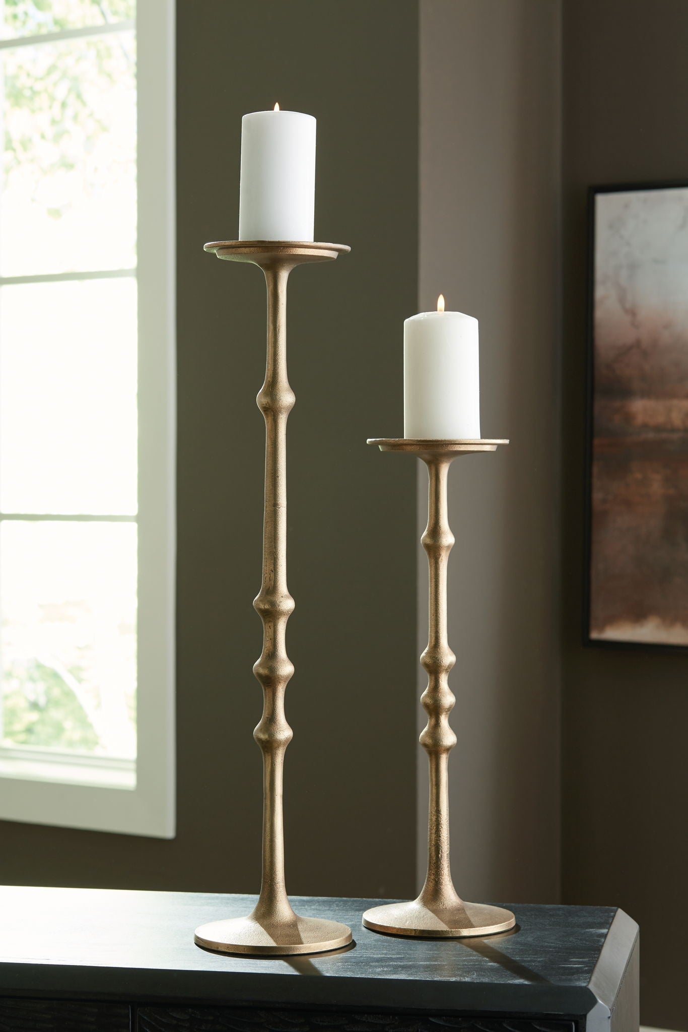 Larwick - Antique Brass Finish - Candle Holder Set (Set of 2) - Urban Living Furniture (Los Angeles, CA)