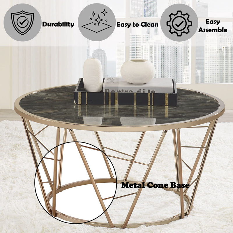 Cicatrix - Coffee Table - Faux Black Marble Glass & Champagne Finish - Urban Living Furniture (Los Angeles, CA)