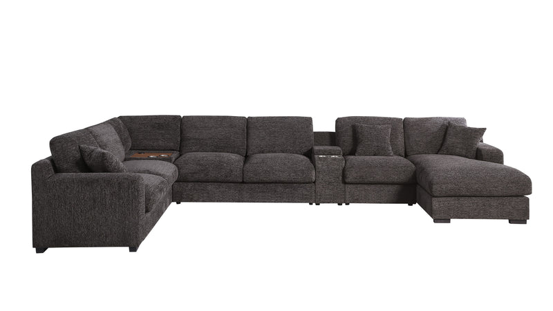 Celine - Chenille Fabric Corner Sectional Sofa With Right Facing Chaise, Cupholders, And Charging Ports - Gray - Urban Living Furniture (Los Angeles, CA)