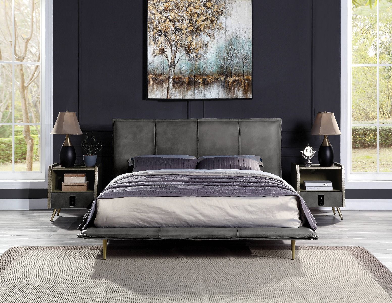 Metis - Eastern King Bed - Gray Top Grain Leather - Urban Living Furniture (Los Angeles, CA)
