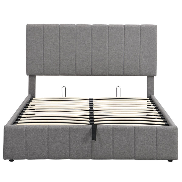 Elegant Upholstered Platform Bed With Hydraulic Storage System