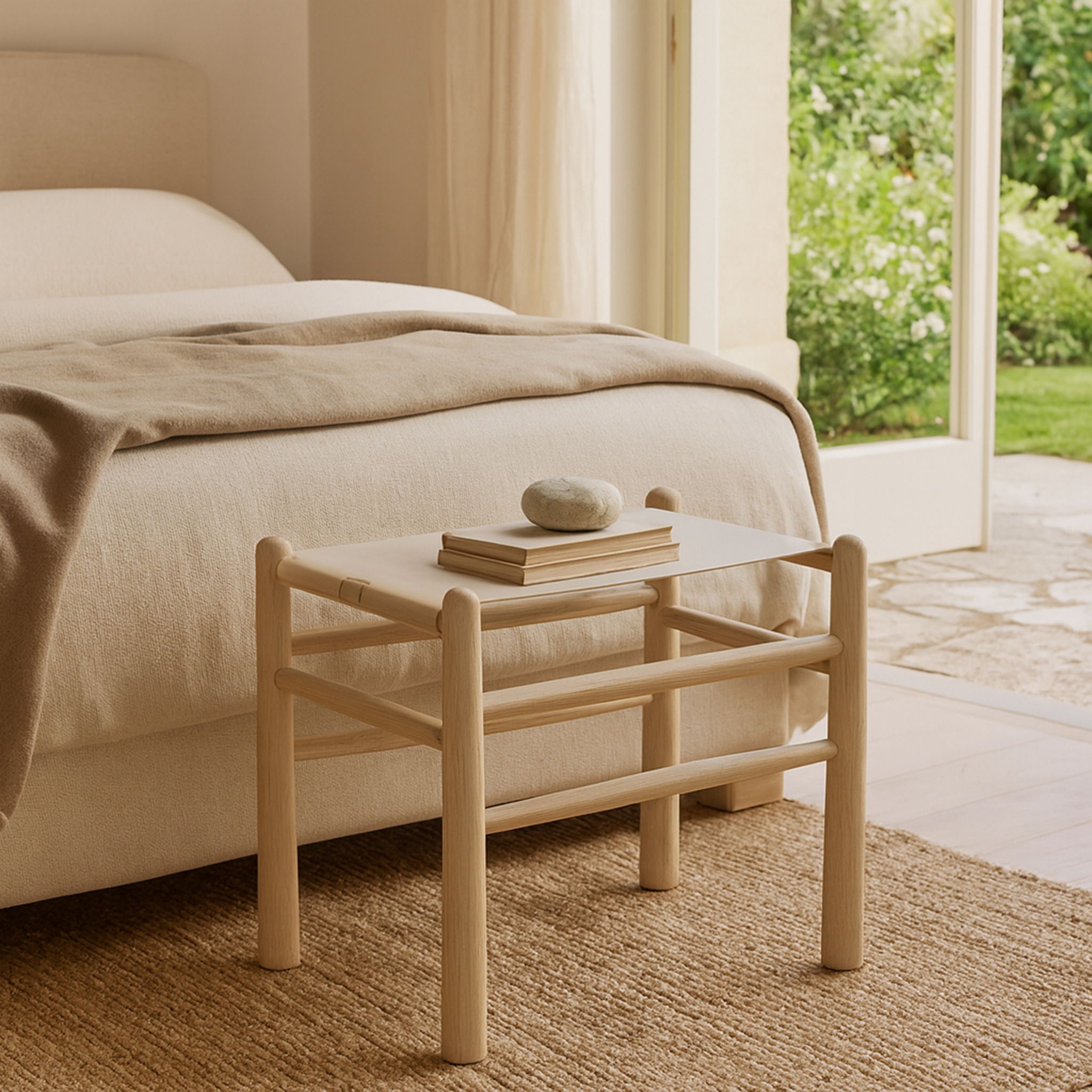 Santos - Faux Leather Upholstered Bench - Natural Frame