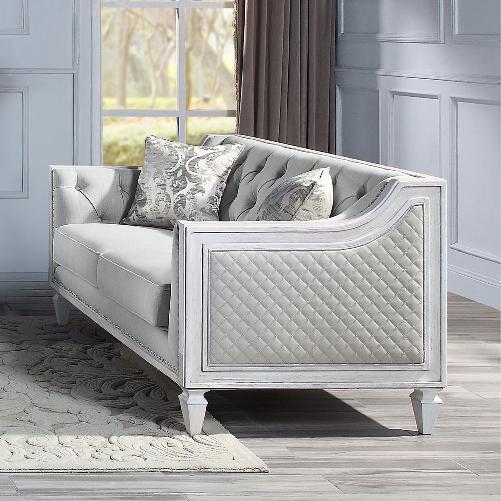 Katia - Loveseat With 2 Pillows - Light Gray Linen & Weathered White - Urban Living Furniture (Los Angeles, CA)