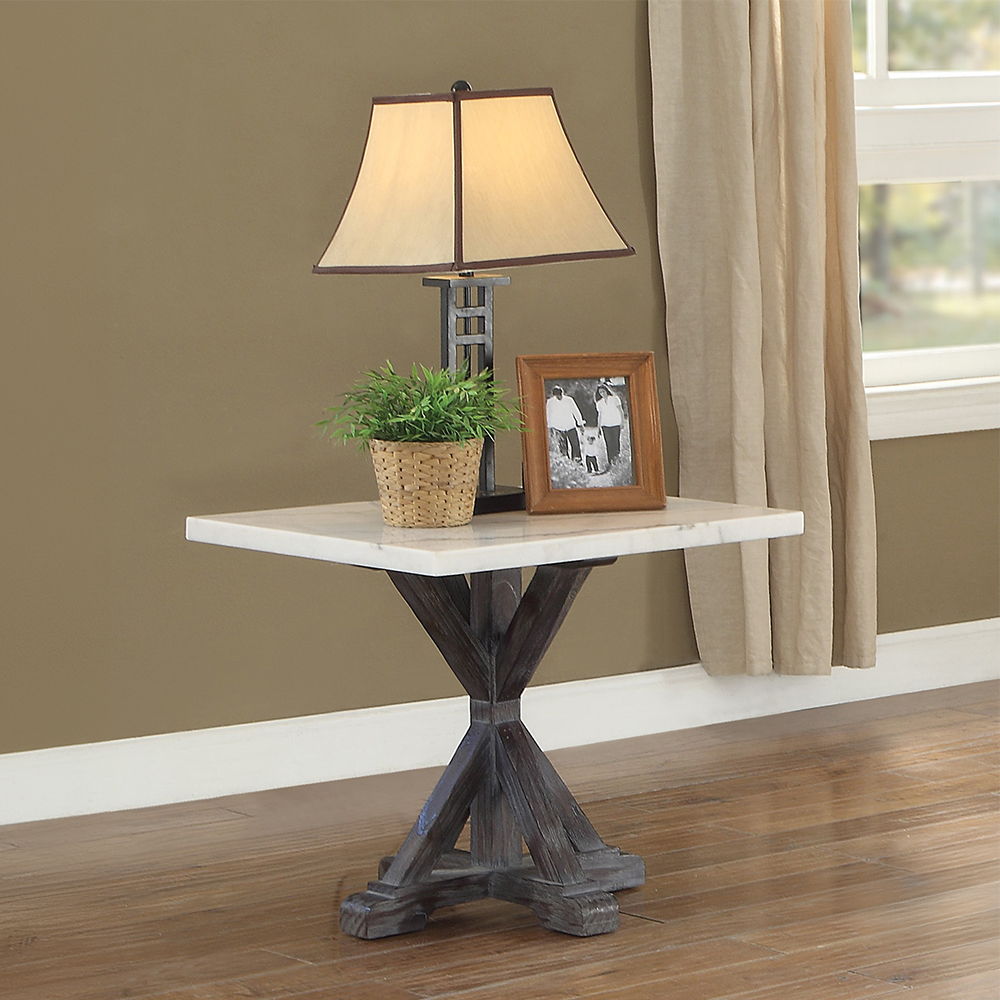 Romina - End Table - White Marble Top & Weathered Espresso - Urban Living Furniture (Los Angeles, CA)