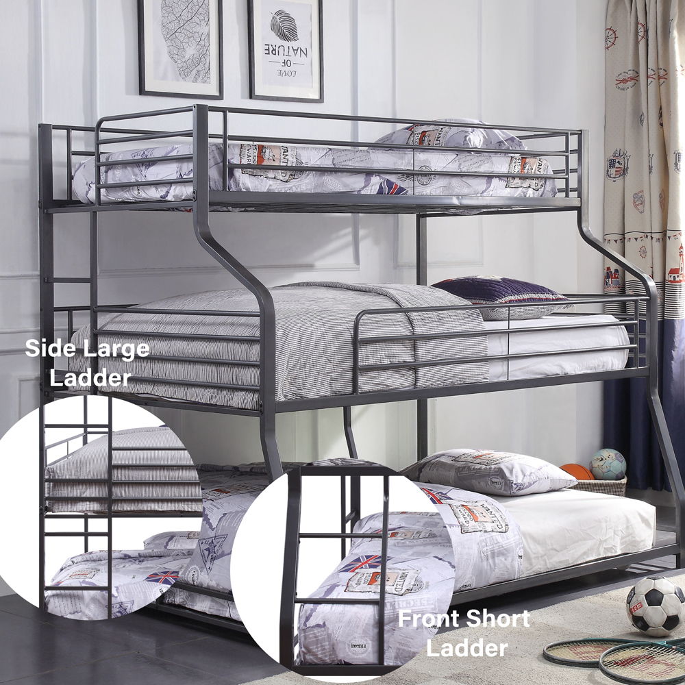 Caius II - Triple Bunk Bed - Twin Over Full Over Queen - Gunmetal - Urban Living Furniture (Los Angeles, CA)