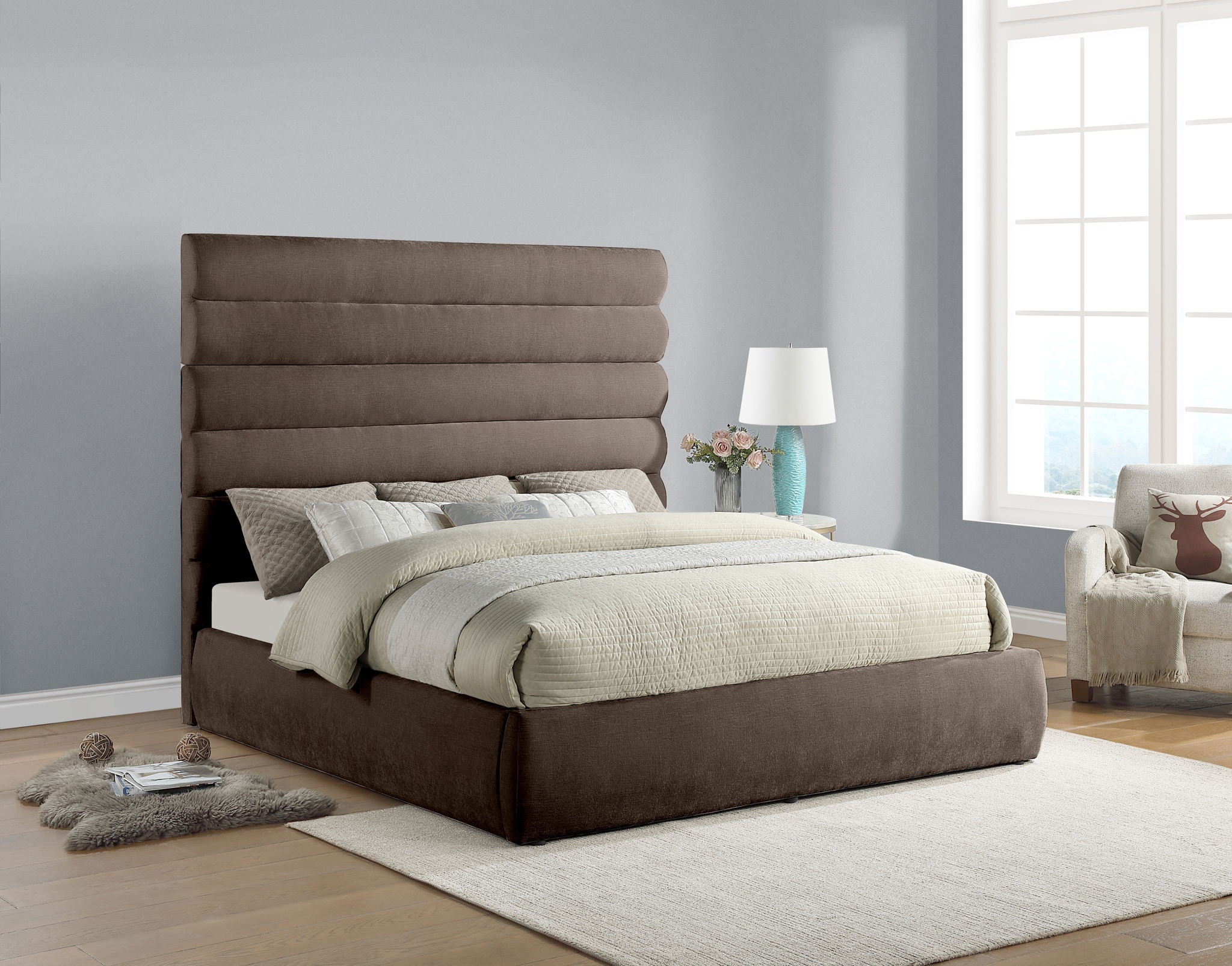Adam - Chenille Fabric Bed With 70.5" Headboard