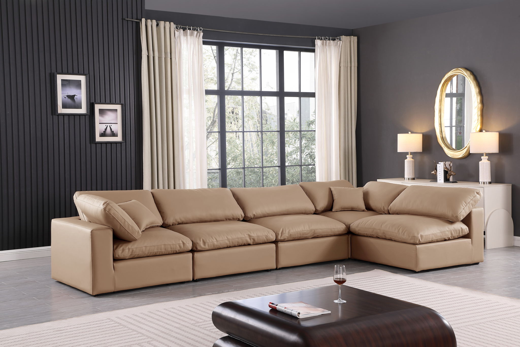 Comfy - 5 Piece Faux Leather Modular Sectional - Tan - Urban Living Furniture (Los Angeles, CA)