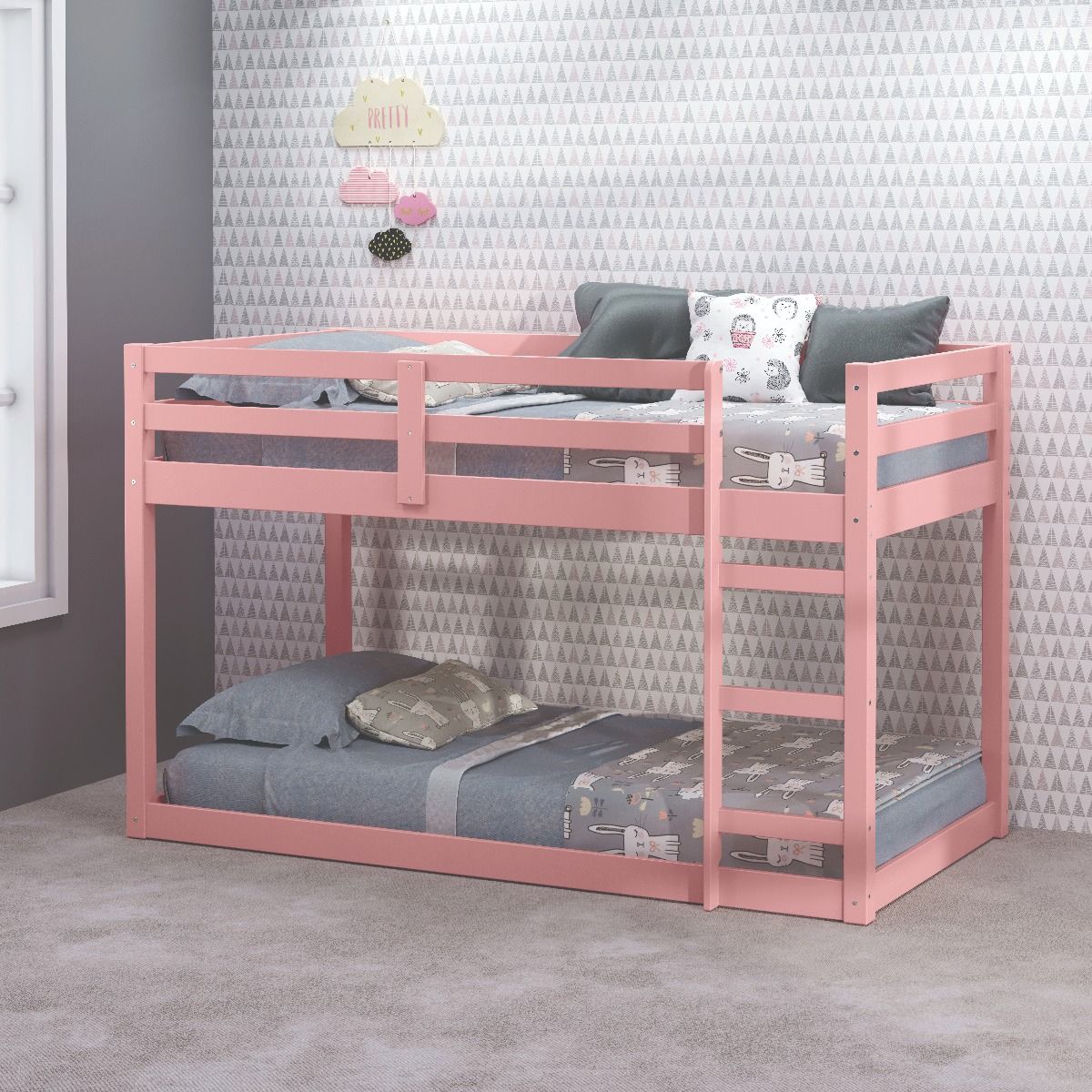 Gaston II - Twin Loft Bed - Pink Finish - Urban Living Furniture (Los Angeles, CA)