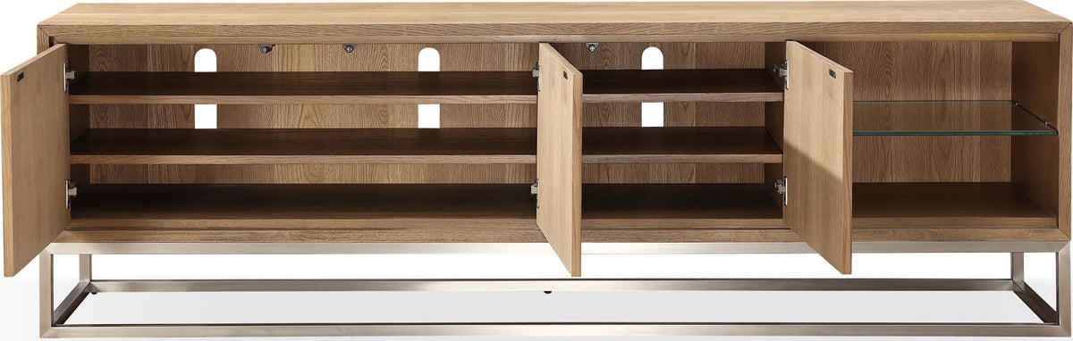 One - Coastal Modern TV Console - Brushed Stainless Steel And Bisque