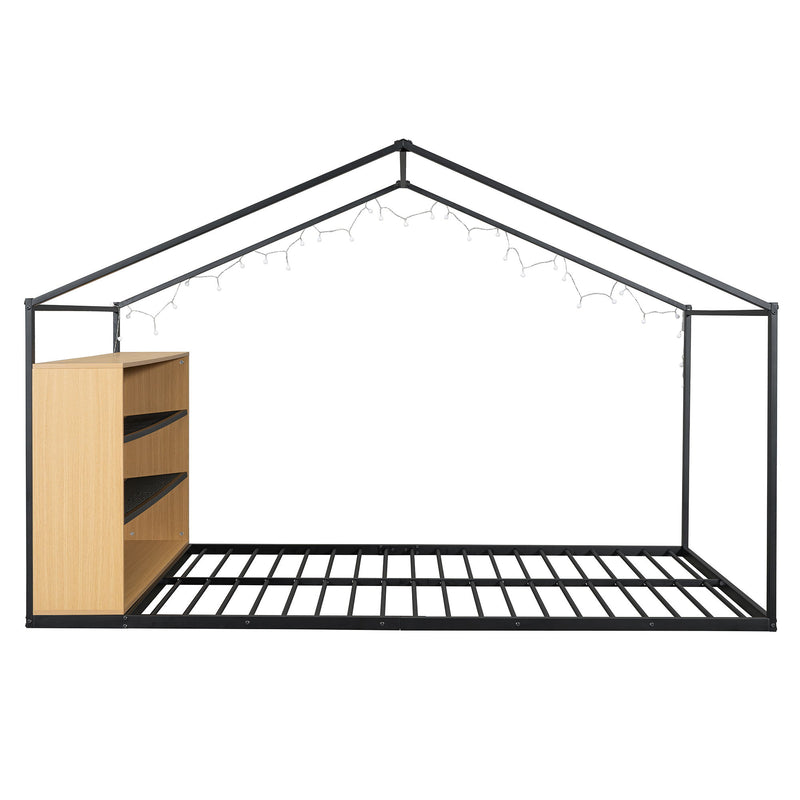 Bed House Frame With Shelves And Lights