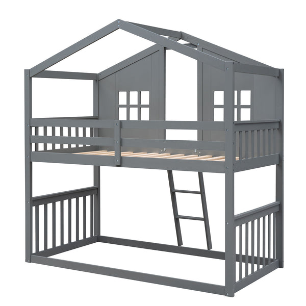 House Bunk Bed With Ladder, Wood Bed