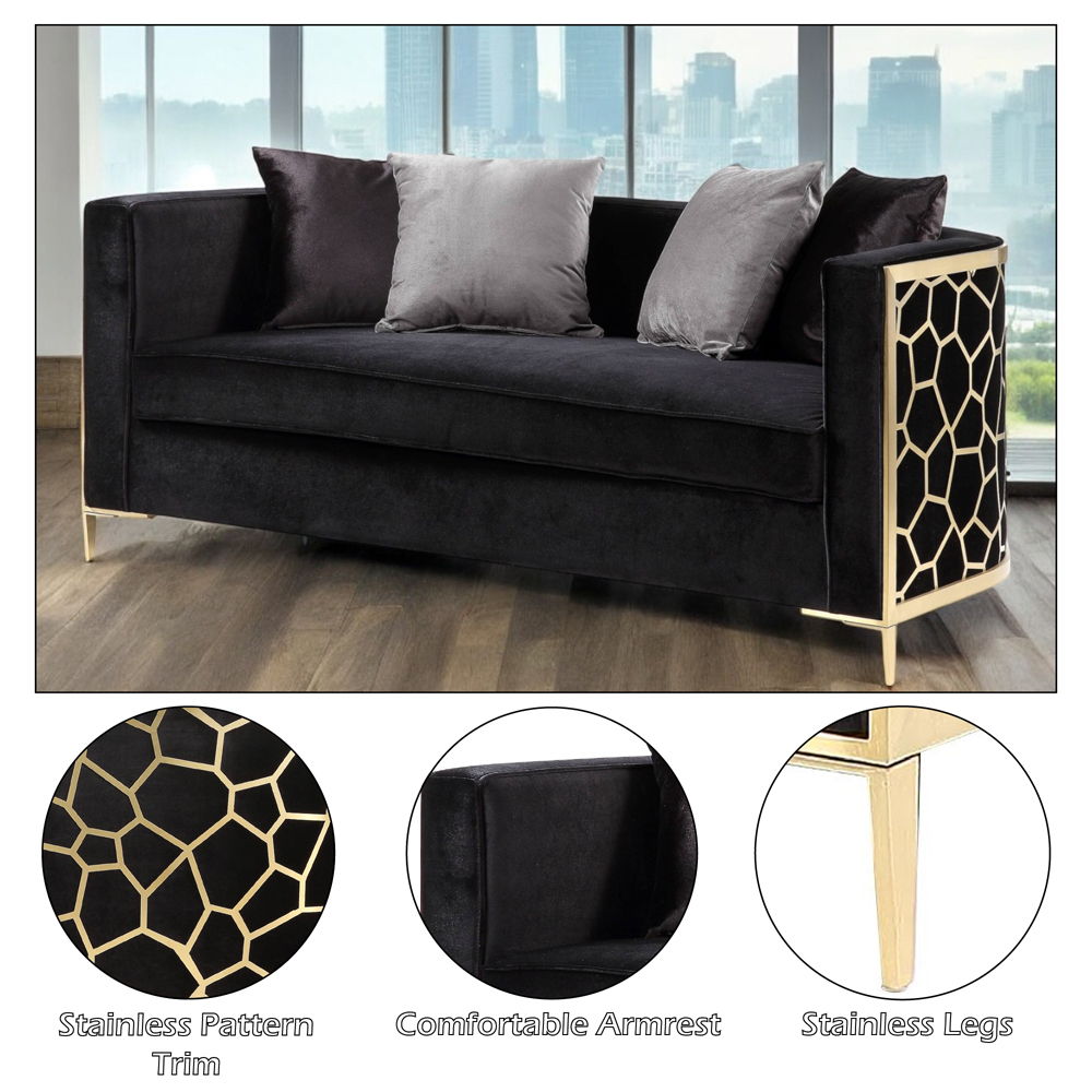 Fergal - Loveseat With 4 Pillows - Black Velvet & Gold - Urban Living Furniture (Los Angeles, CA)