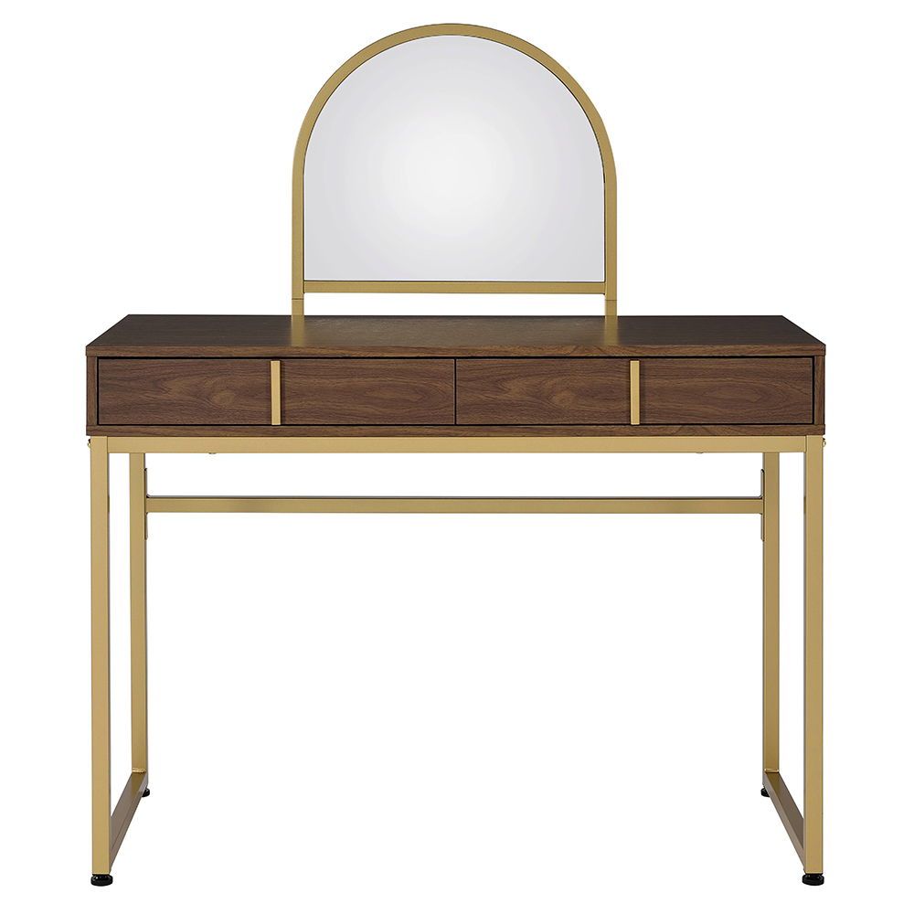 Coleen - 50" Vanity Desk With Mirror & Jewelry Tray - Walnut & Gold - Urban Living Furniture (Los Angeles, CA)
